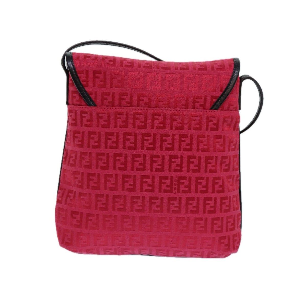 FENDI Zucchino Canvas Shoulder Bag Red 8BT052 Auth 82253