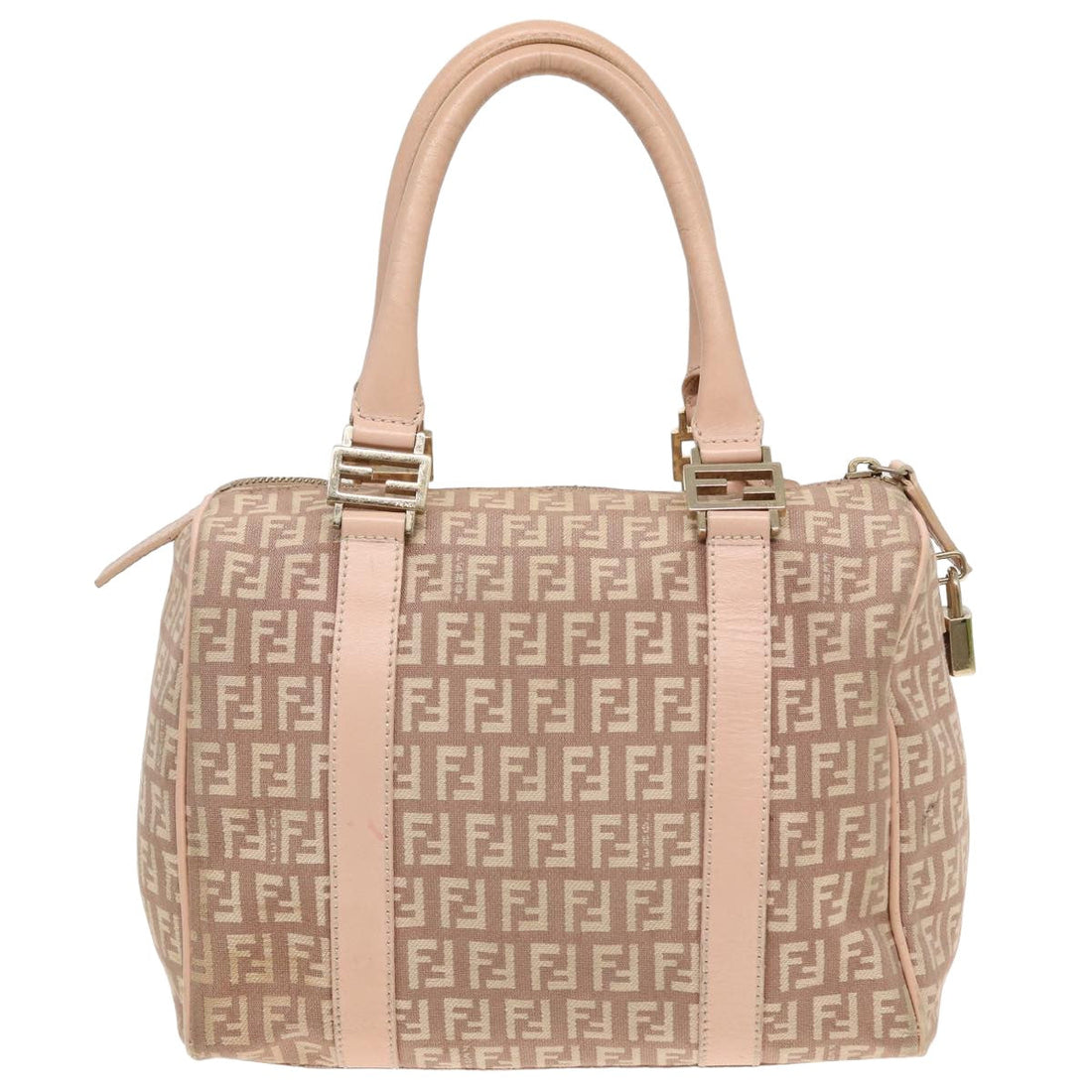 FENDI Zucchino Canvas Mini Boston Bag Pink Auth 82685