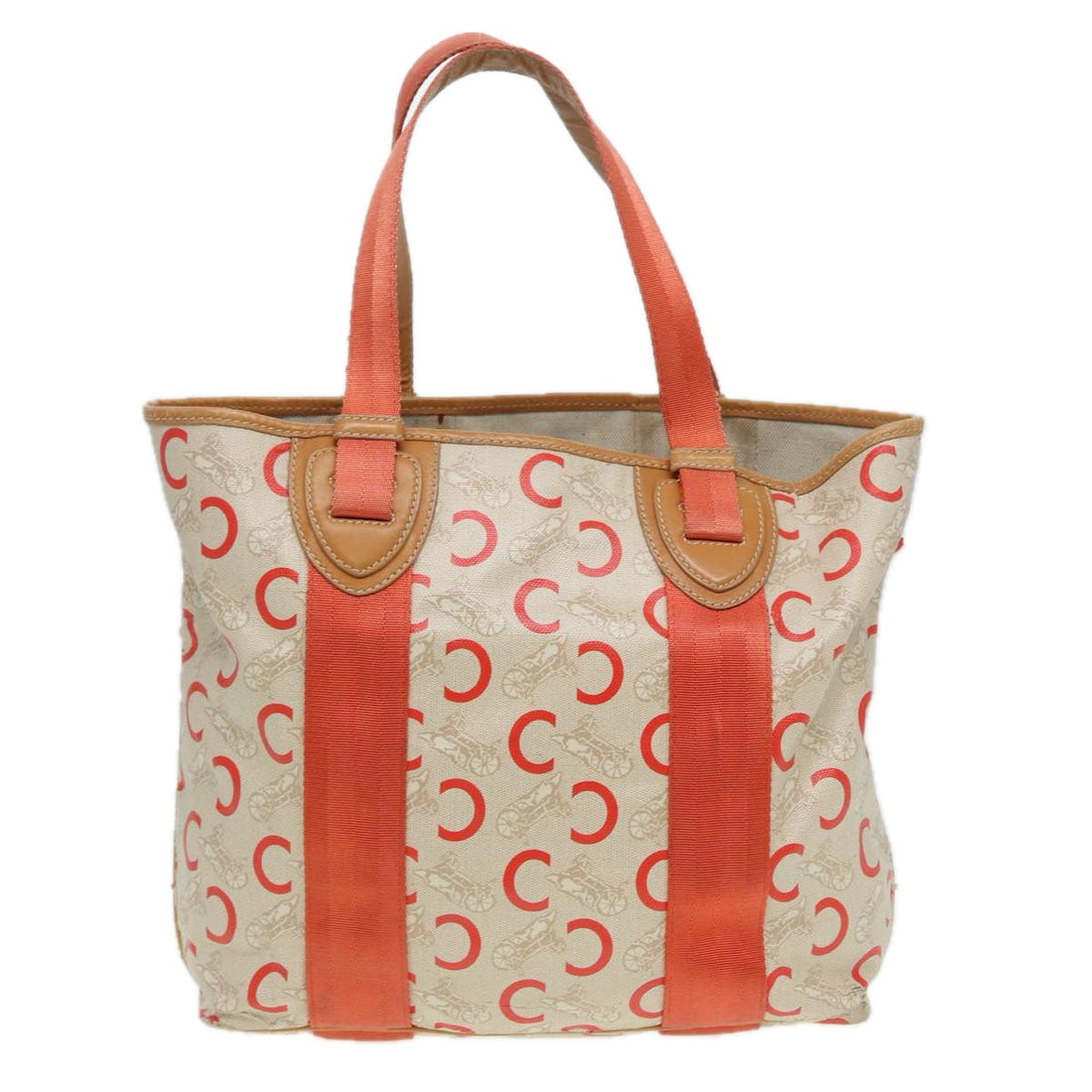 CELINE C Macadam Canvas Hand Bag Orange Beige Auth 82896
