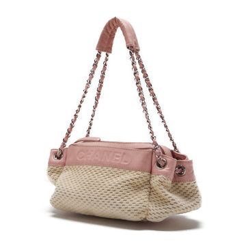 CHANEL ?CHANEL? logo one-chain sder ram s  cotton beige × pink (silver g) shellder bag miniature shellder bag ladies shellder bag hybrid ? Ship? Himalan bookstore online