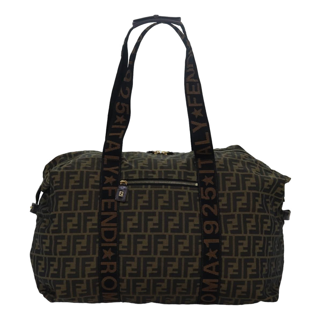 FENDI Zucca Canvas Boston Bag Brown Black Auth 83296