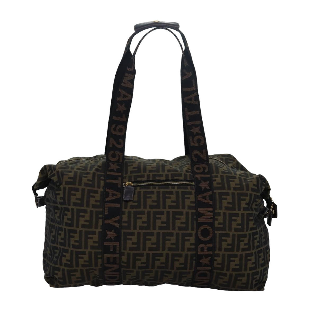 FENDI Zucca Canvas Boston Bag Brown Black Auth 83329