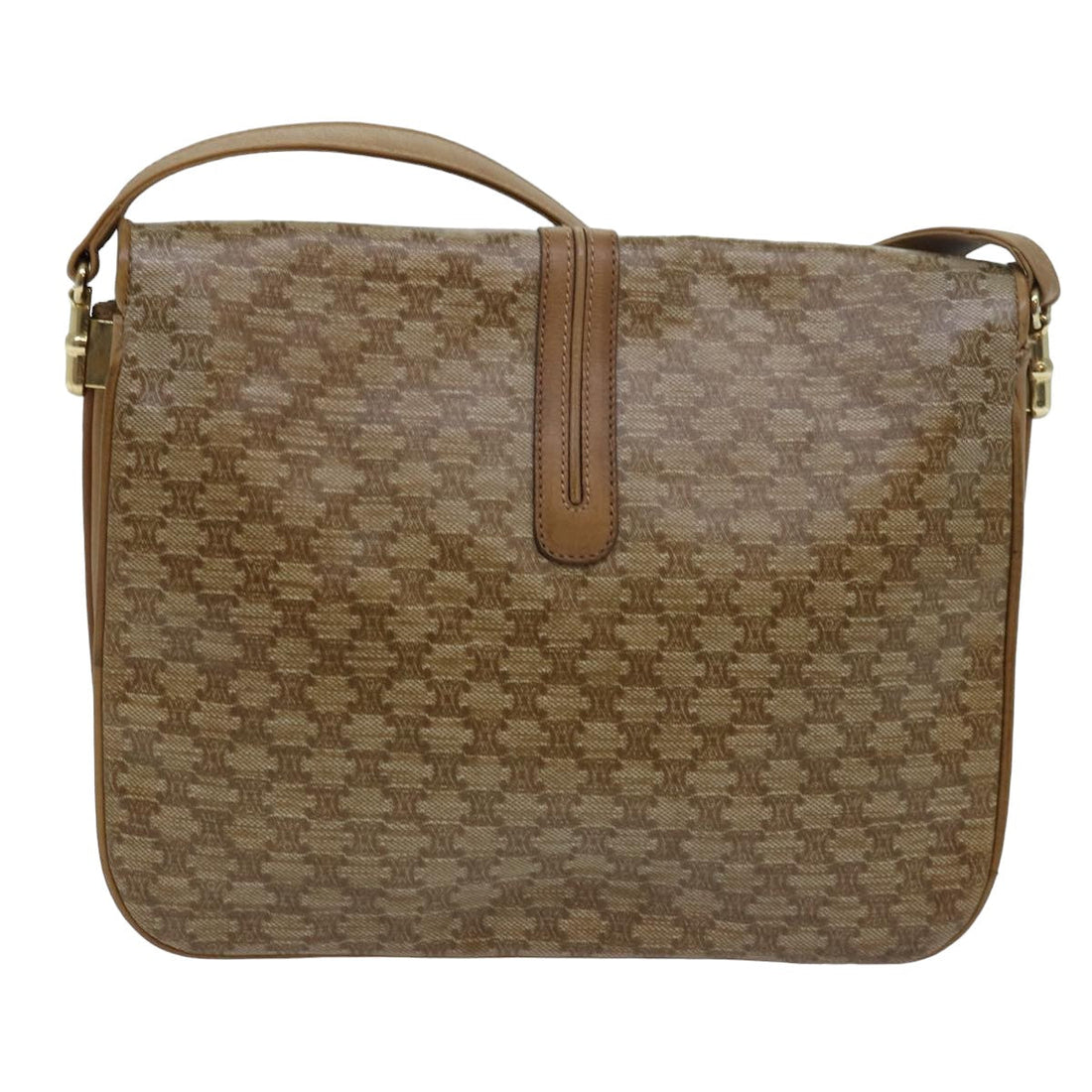 CELINE Macadam Canvas Shoulder Bag Beige Auth 83332