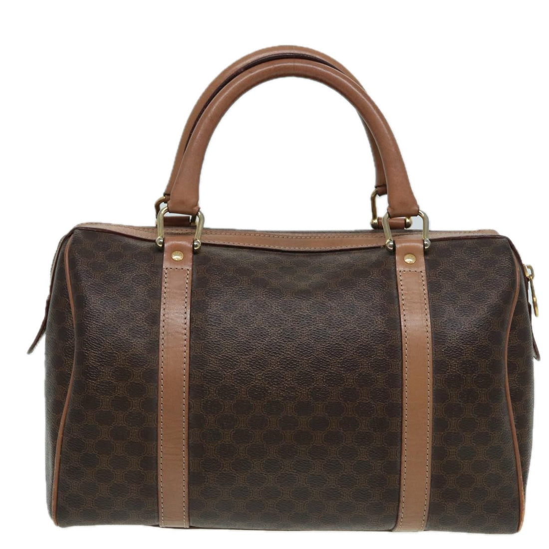 CELINE Macadam Canvas Boston Bag PVC Leather Brown Auth 83343