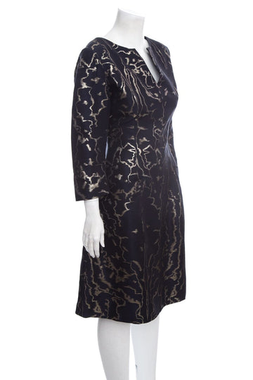 Oscar de la Renta Navy & Gold Abstract Dress SZ 12