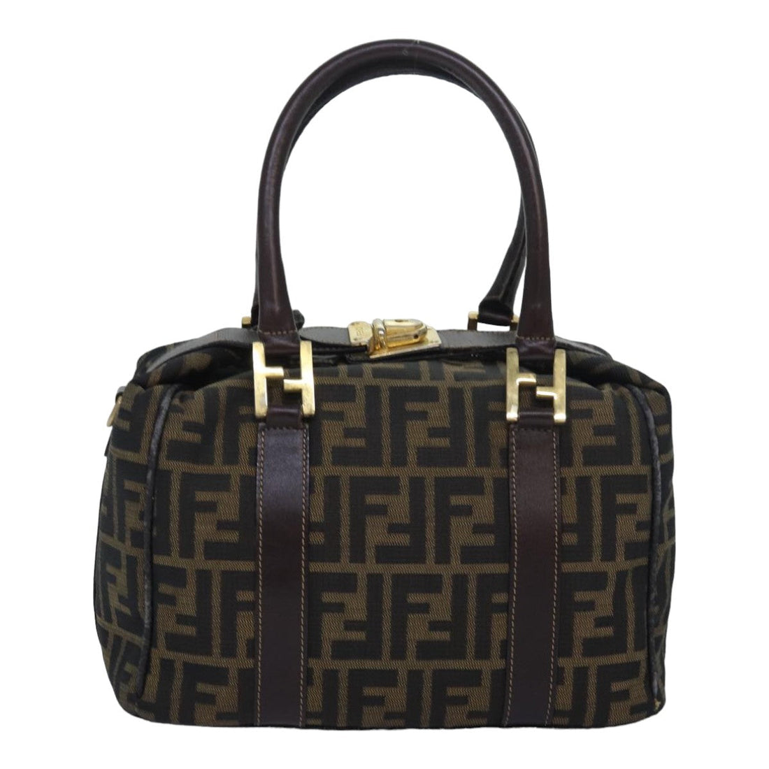FENDI Zucca Canvas Hand Bag Brown Black Auth 83684