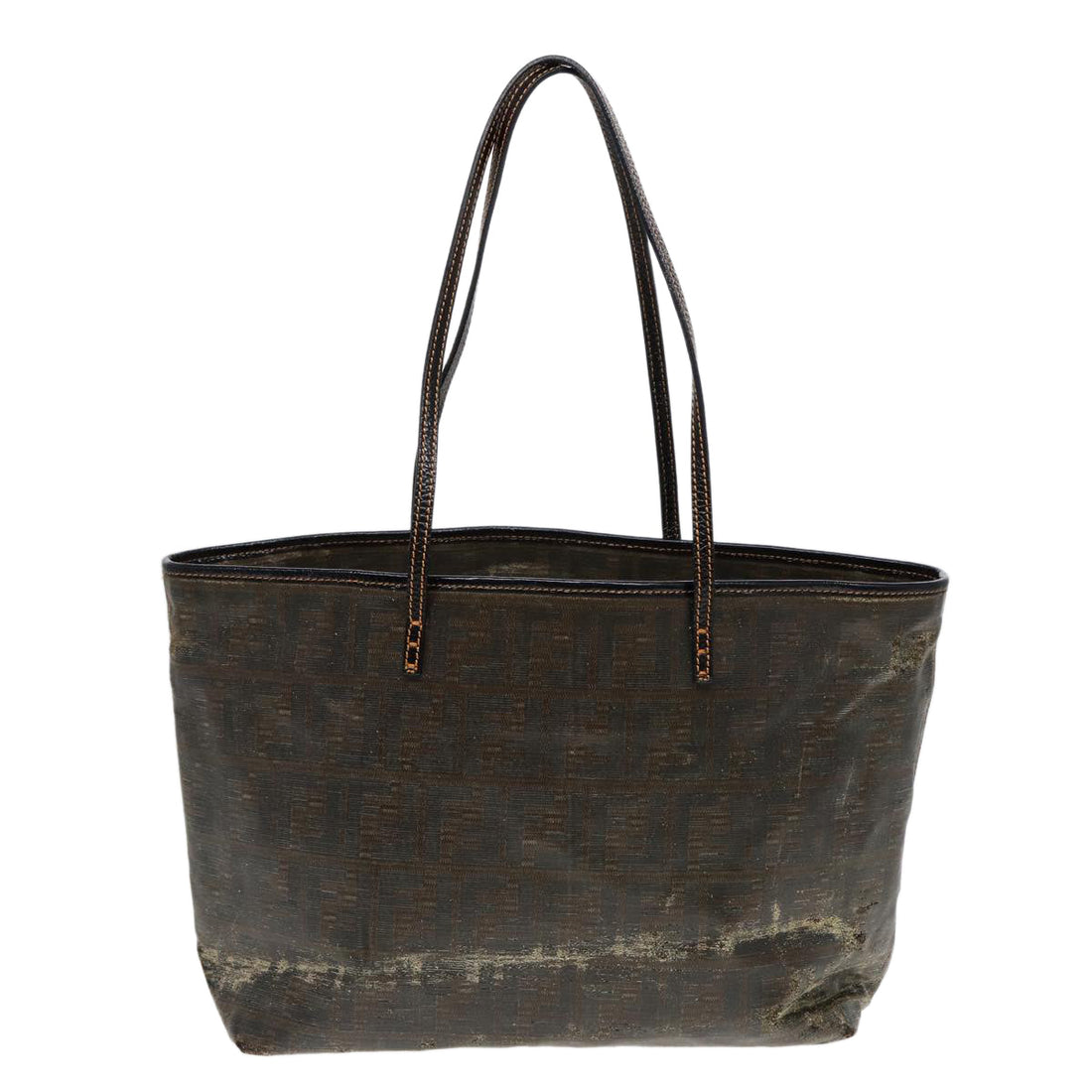 FENDI Zucca Canvas Tote Bag Brown Black Auth 83688