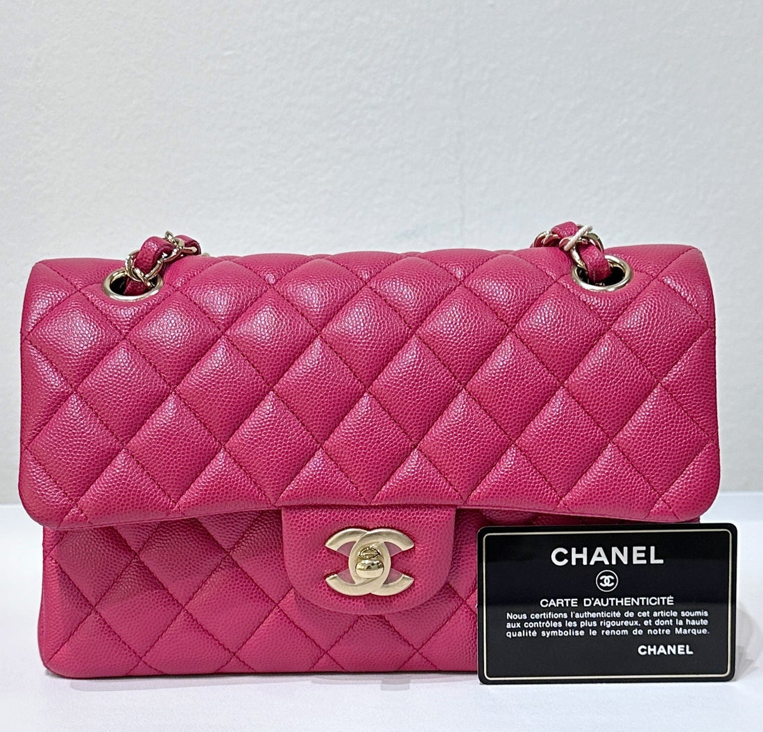 CHANEL Small Classic Double Flap Caviar Quilted Red GHW ?