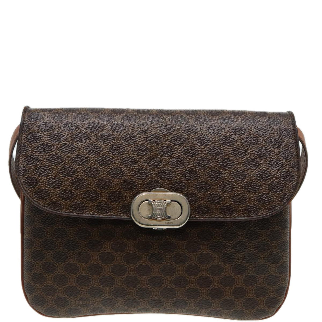 CELINE Macadam Canvas Shoulder Bag PVC Leather Brown Auth 84209