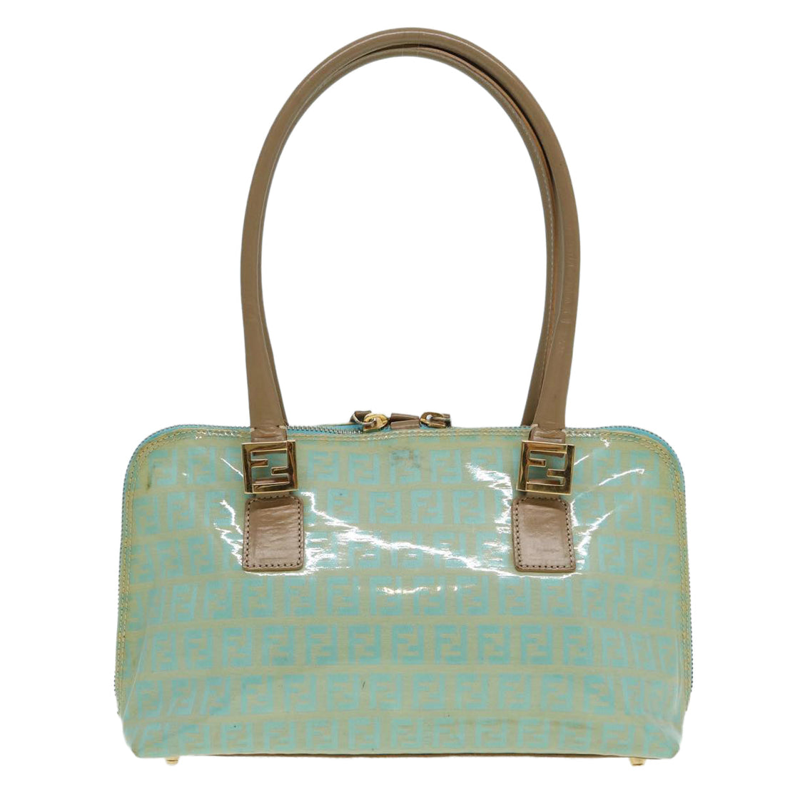 FENDI Zucchino Canvas Shoulder Bag Enamel Peppermint Auth 84217