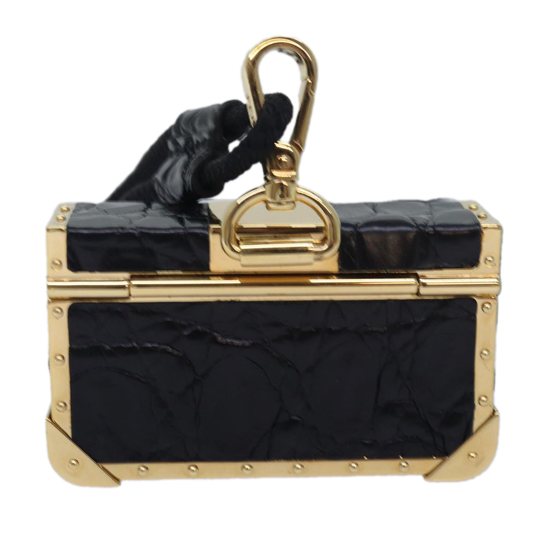 FENDI Lip case Shoulder Bag Leather Black Gold Auth 84300