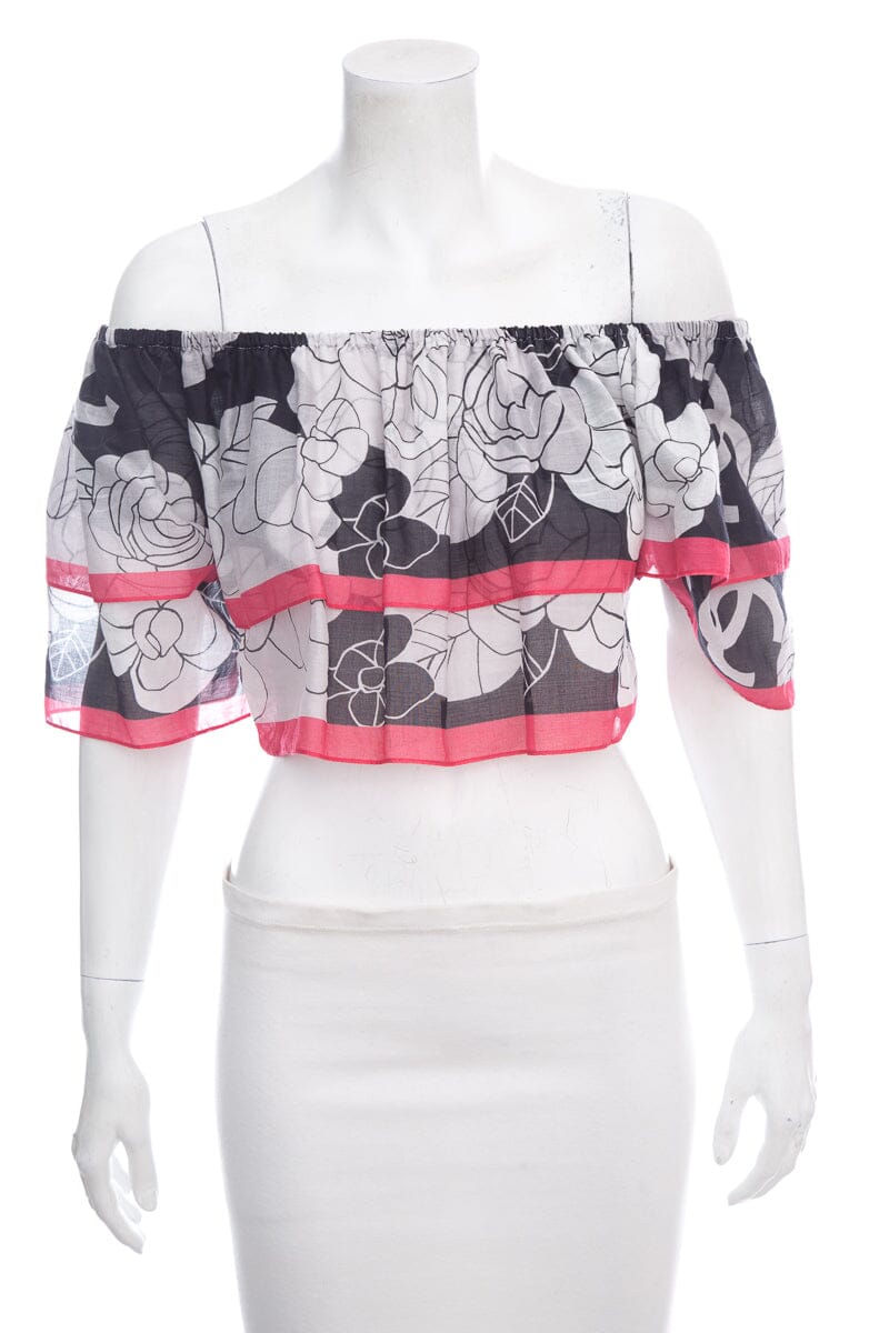 Chanel Black & White Off Shoulder Blouse SZ 38