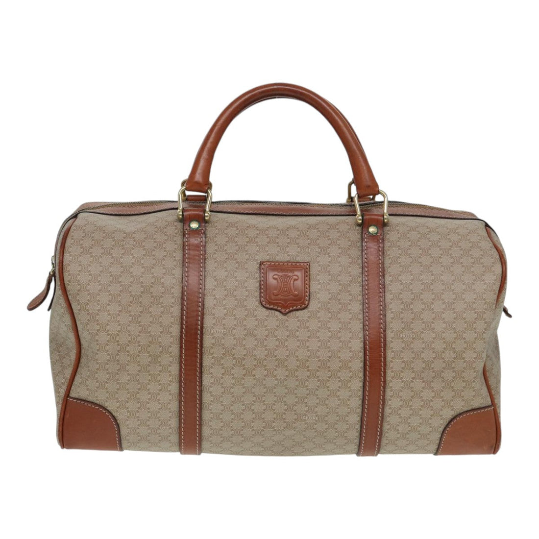 CELINE Macadam Canvas Boston Bag Beige Auth 84441