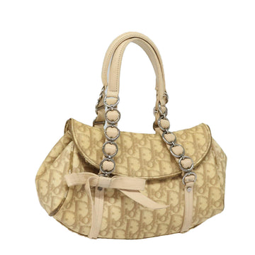 CHRISTIAN DIOR Trotter Canvas Hand Bag PVC Leather Beige Auth 84477