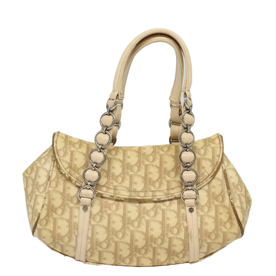 CHRISTIAN DIOR Trotter Canvas Hand Bag PVC Leather Beige Auth 84477