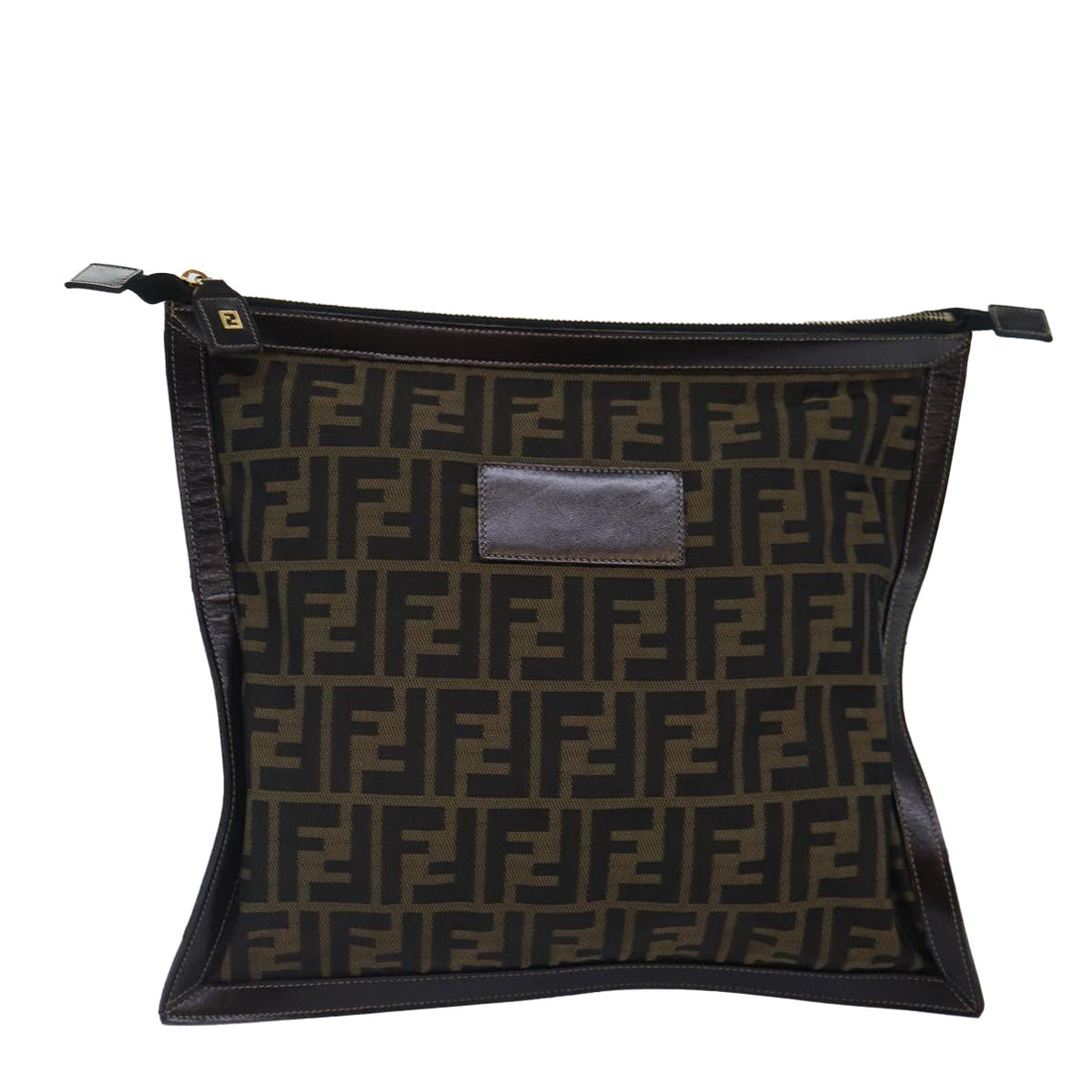 FENDI Zucca Canvas Clutch Bag Brown Black gold Auth 84616