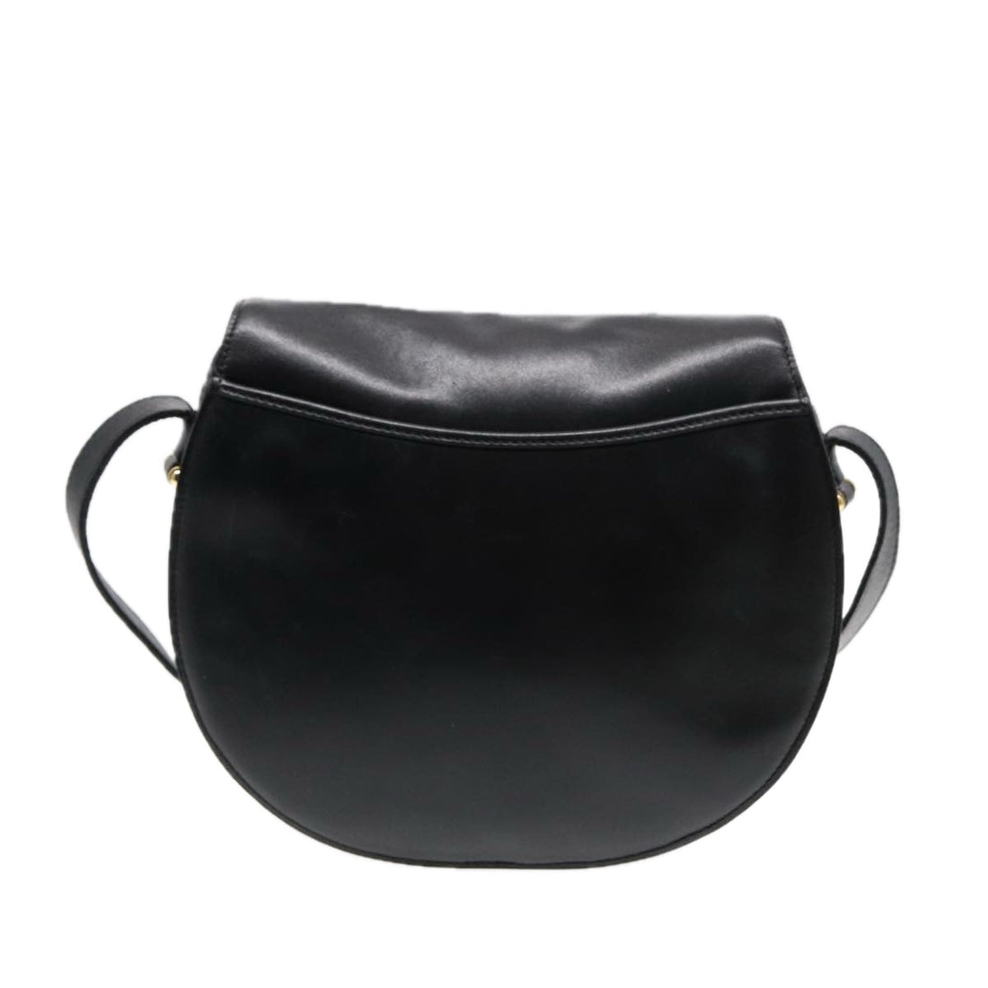 CHRISTIAN DIOR Shoulder Bag Leather Black Gold Auth 84618