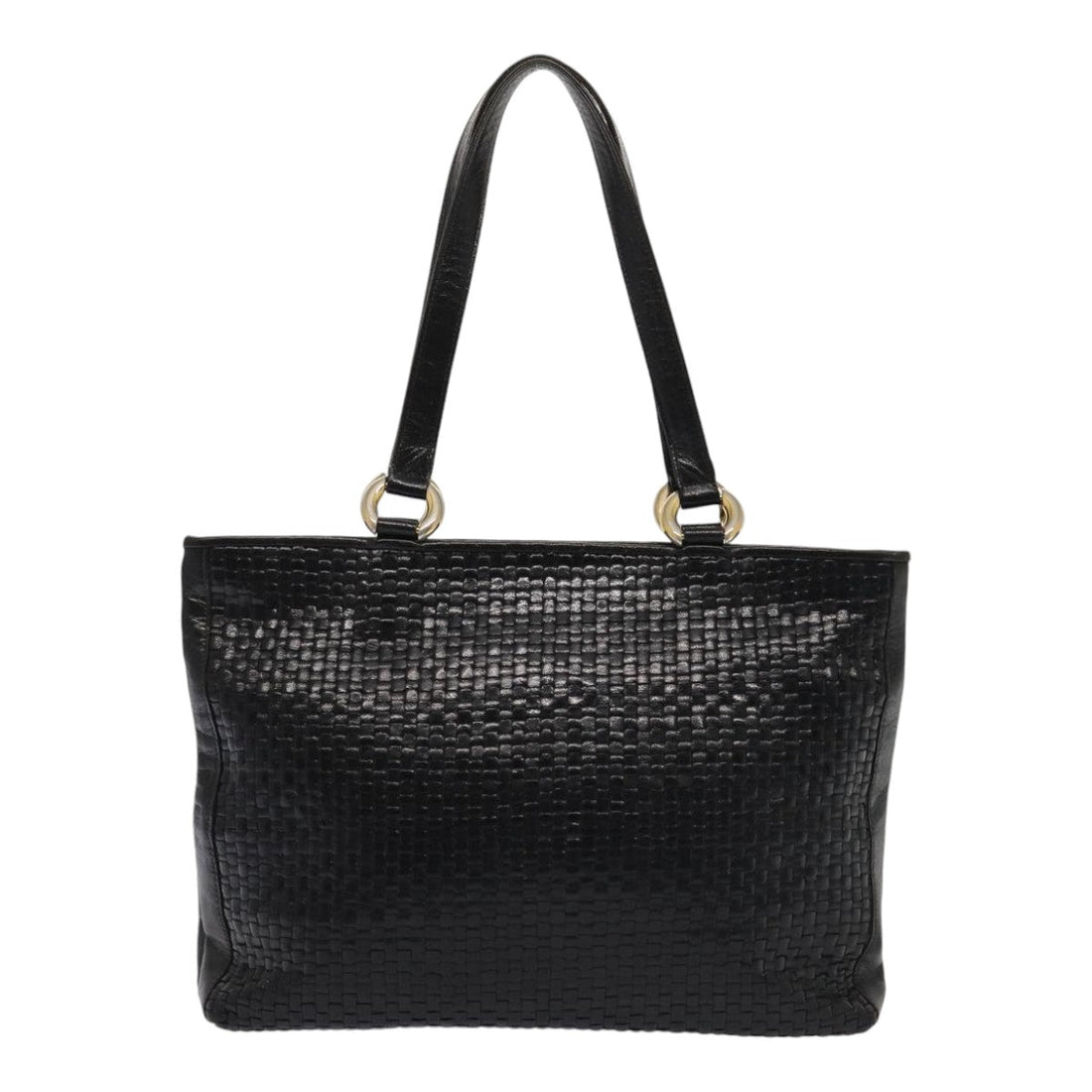 FENDI Tote Bag Leather Black Gold Auth 84621