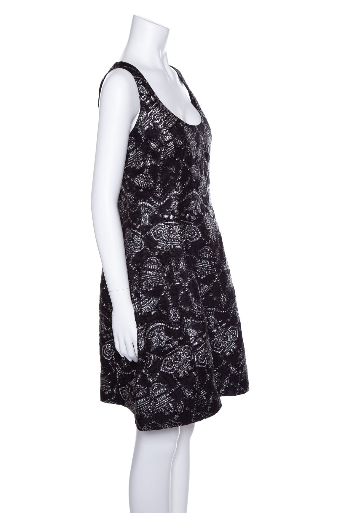 Prabal Gurung Black and Silver Print Sleeveless Dress SZ 6 NWT