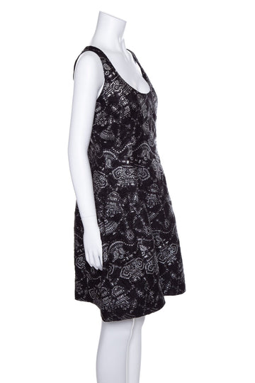 Prabal Gurung Black and Silver Print Sleeveless Dress SZ 6 NWT