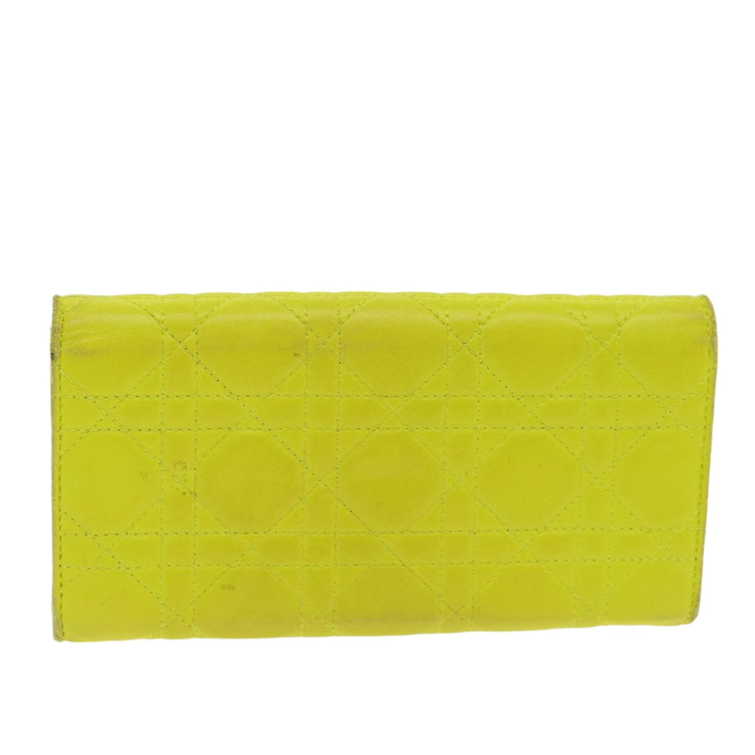 CHRISTIAN DIOR Chain Canage Wallet Leather Yellow Silver Auth 84830