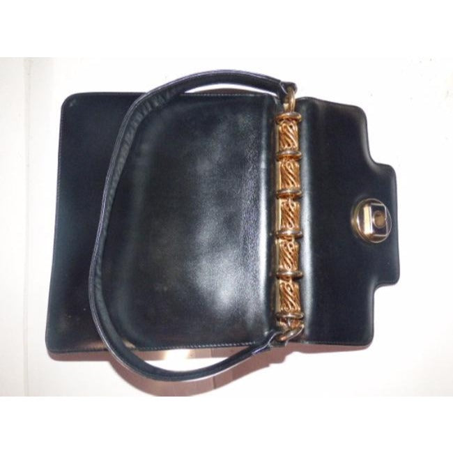 Gucci Kelly Style Black W Bold Gold Hardware Leather Shoulder Bag