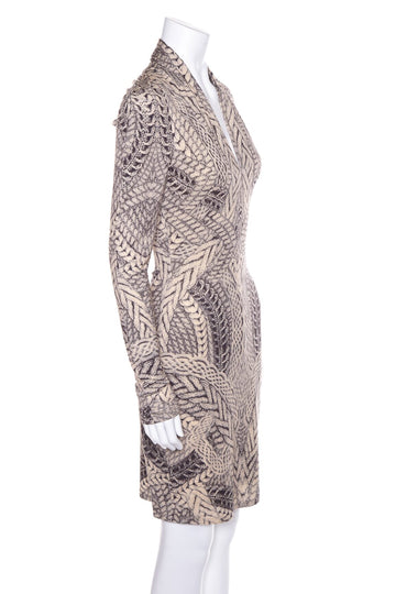 Alexander McQueen Cream and Black Knit Dress SZ S