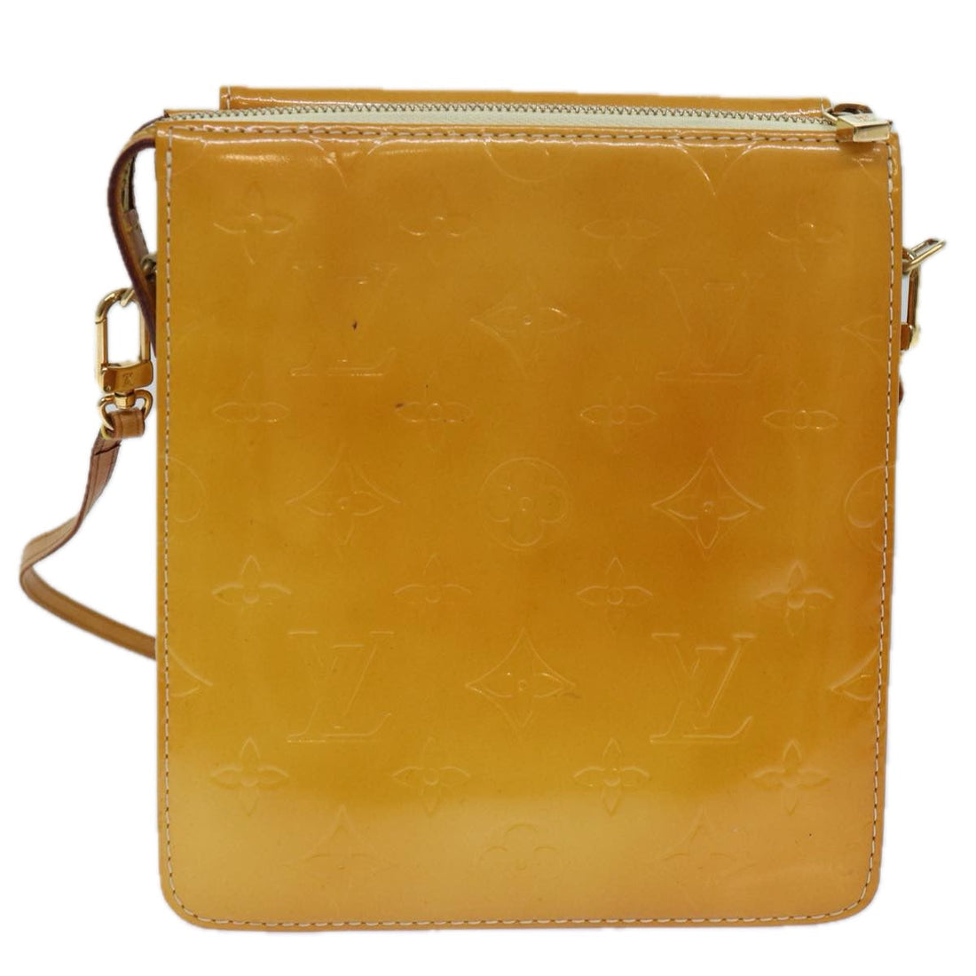 LOUIS VUITTON Monogram Vernis Motto Pouch Lime Yellow M91059 LV Auth 85338