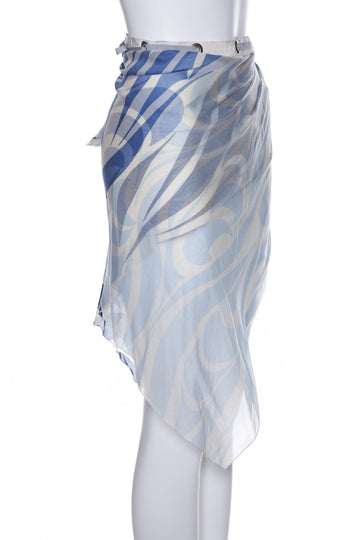 Prada Blue Cotton Printed Wrap Cover Up Skirt