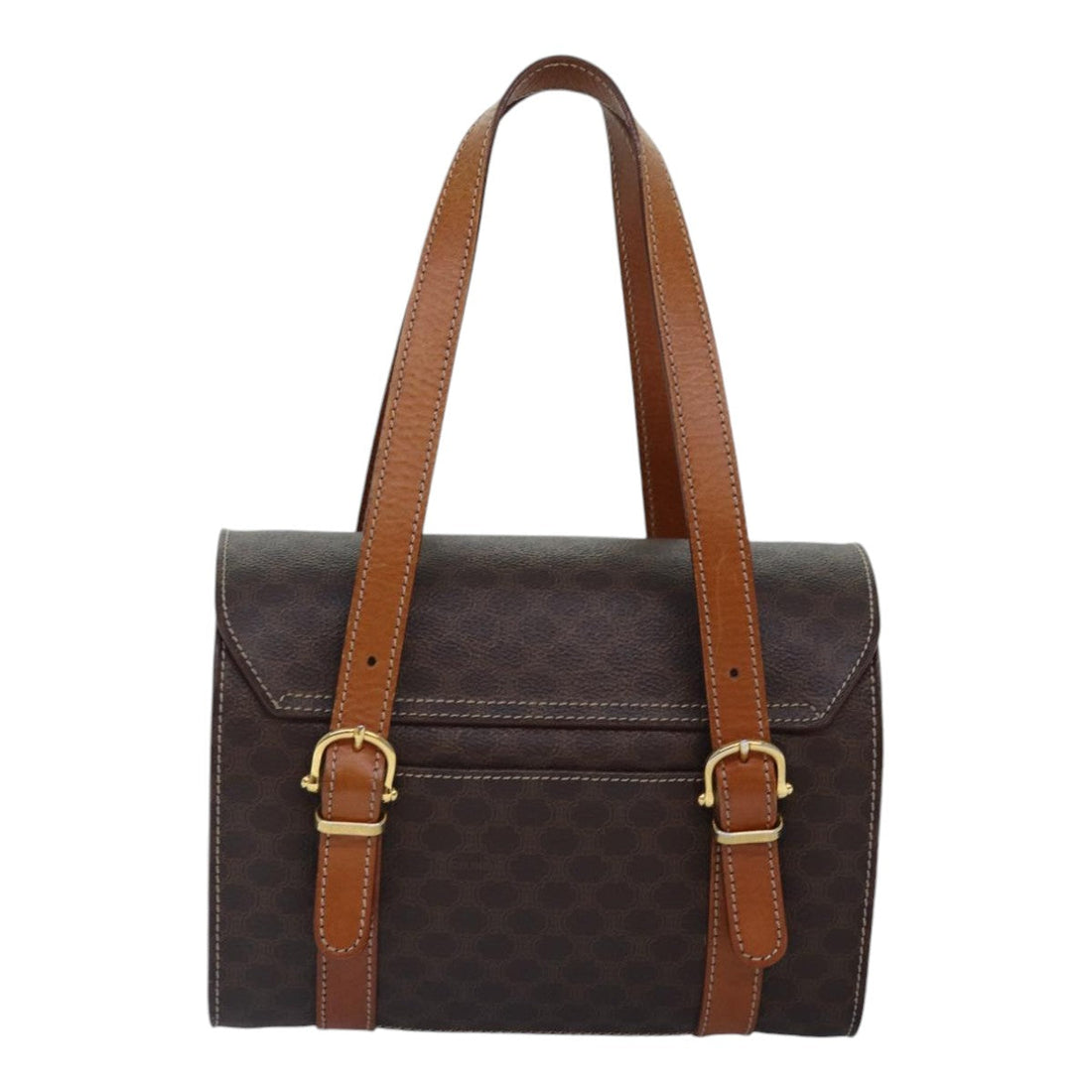 CELINE Macadam Canvas Shoulder Bag PVC Leather Brown Gold Auth 85679