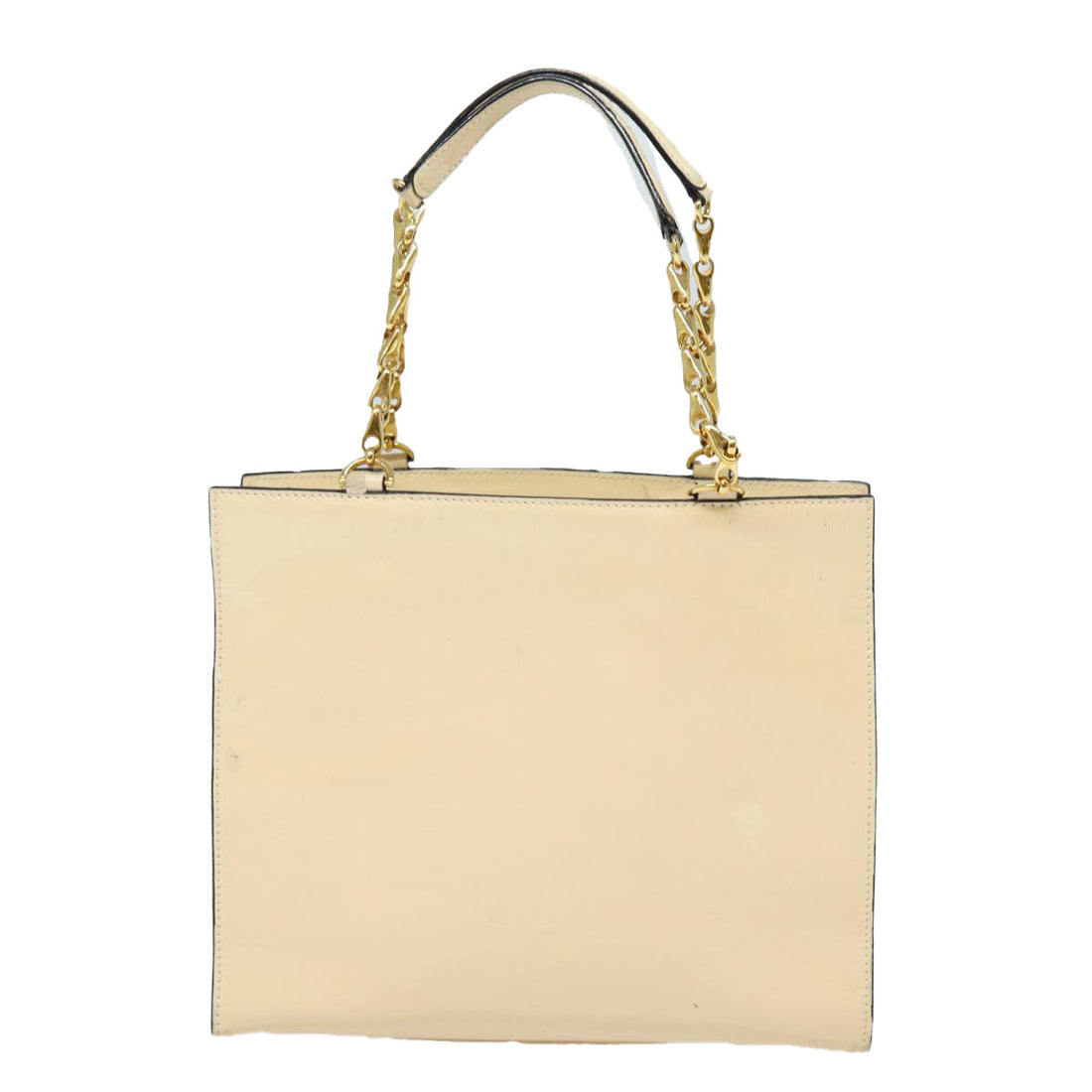 CELINE Chain Shoulder Bag Enamel Beige Gold Auth 85699