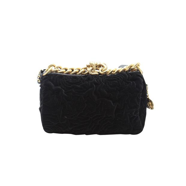 CHANEL Two-Way Chain Camellia Shoulder Bag in Black Velvet