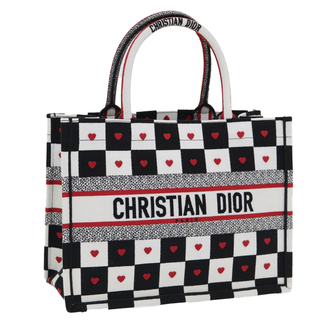 CHRISTIAN DIOR Dior Amour Book Tote Tote Bag Canvas Black White Auth 85927A