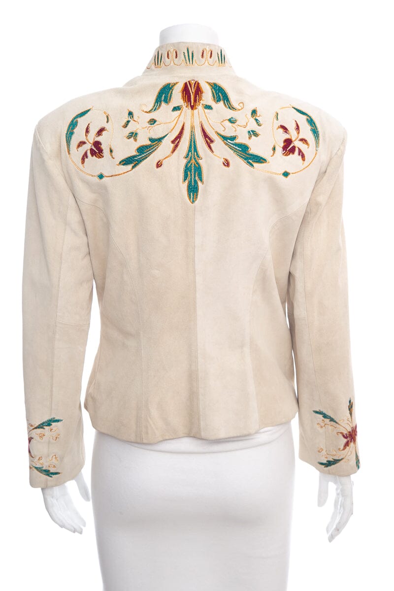 Josie Fuis Beige Suede Embroidered Jacket SZ S