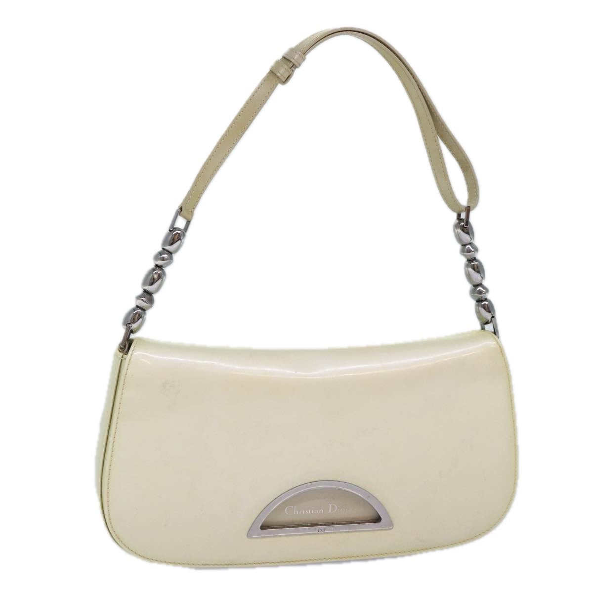 CHRISTIAN DIOR Shoulder Bag Enamel White Auth 86173