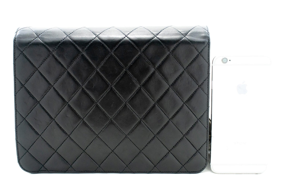 CHANEL Small Chain Shoulder Bag Clutch Black Quilted Flap Lambskin