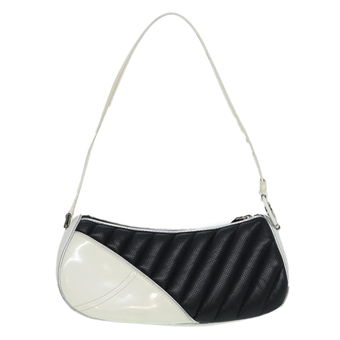 CHRISTIAN DIOR Montagne Trailer Shoulder Bag Leather Black Silver Auth 86594