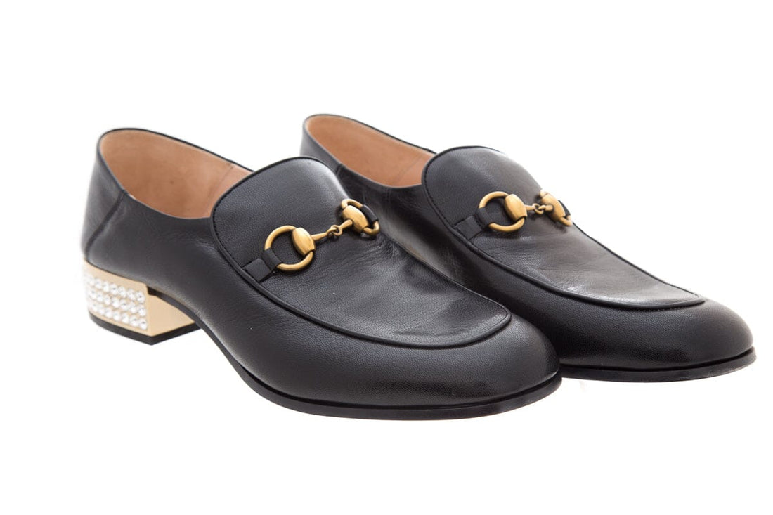Gucci Black Horsebit & Rhinestone Detail Loafers SZ 41.5