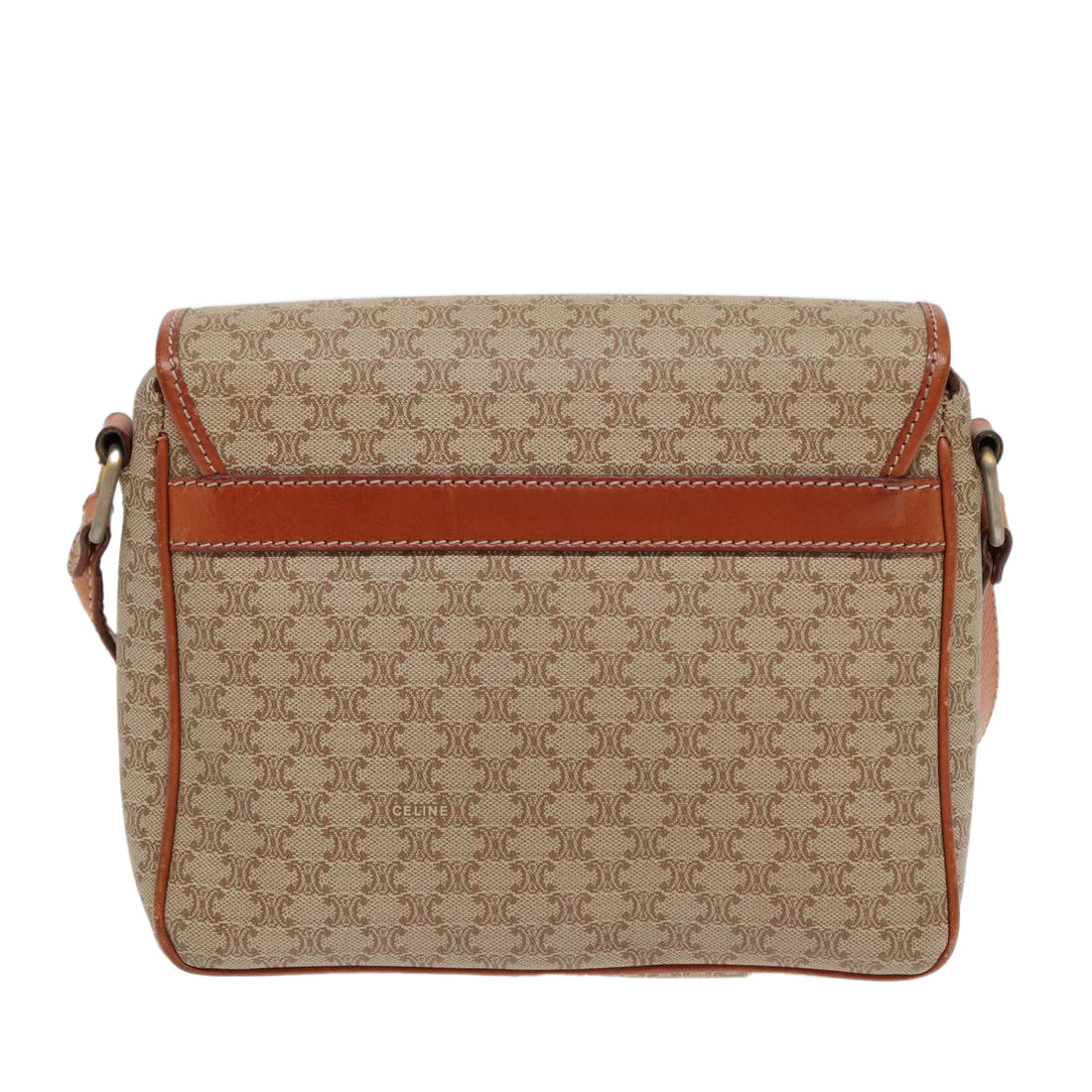 CELINE Macadam Canvas Shoulder Bag Beige Gold Auth 87069