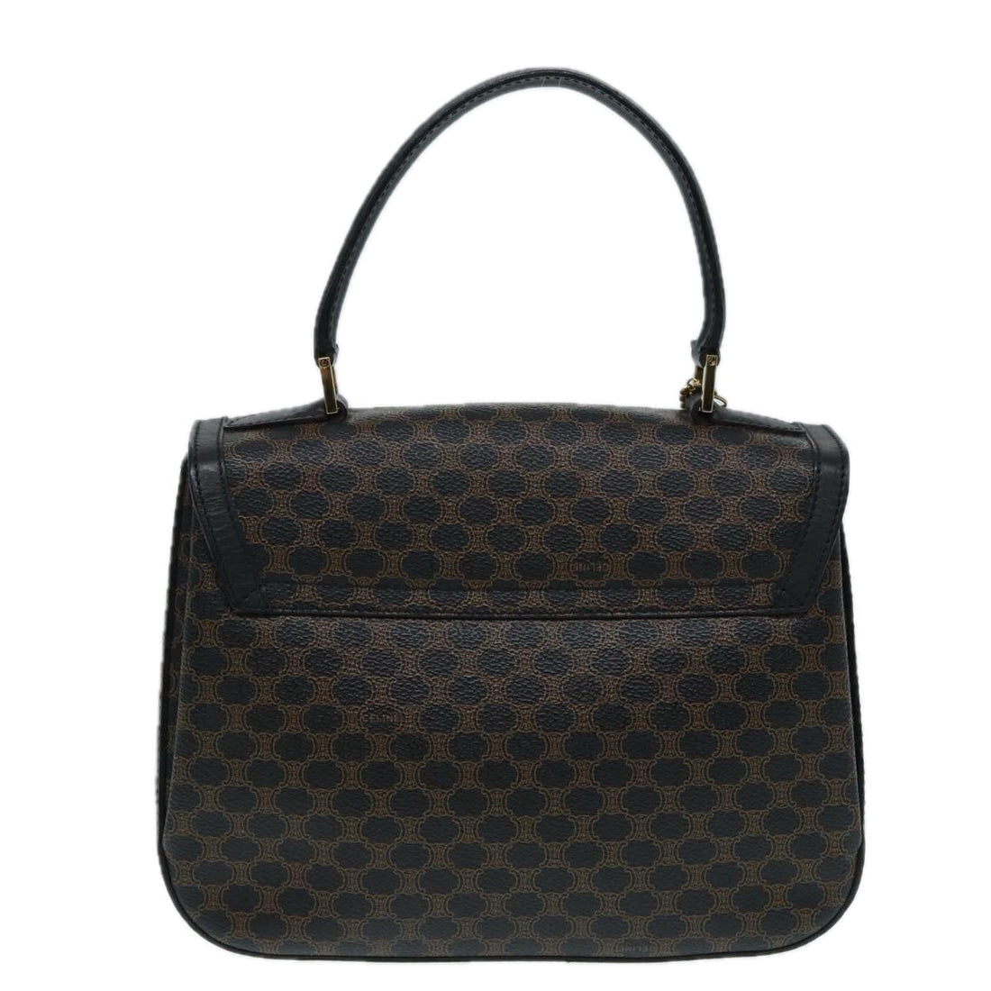 CELINE Macadam Canvas Hand Bag PVC Leather Black Gold Auth 87086