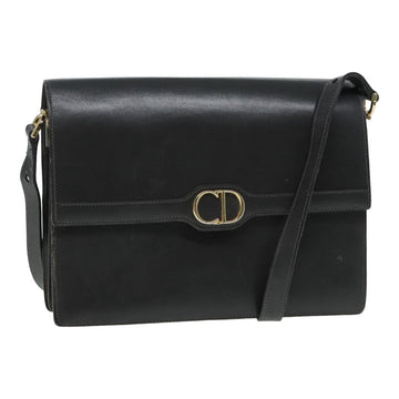 CHRISTIAN DIOR Shoulder Bag Leather Gray Gold Auth 87198