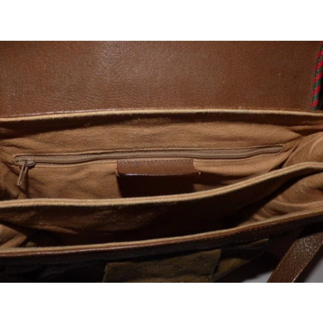Gucci Vintage Purses Coated Canvas Leather In Browns With Red Green Leather Coated