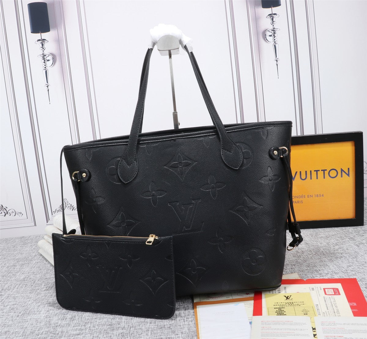 LV Neverfull MM Tote Bag Monogram Empreinte Black For Womtlm,  Shoulder Bags 12.2in/31cm LV M45685