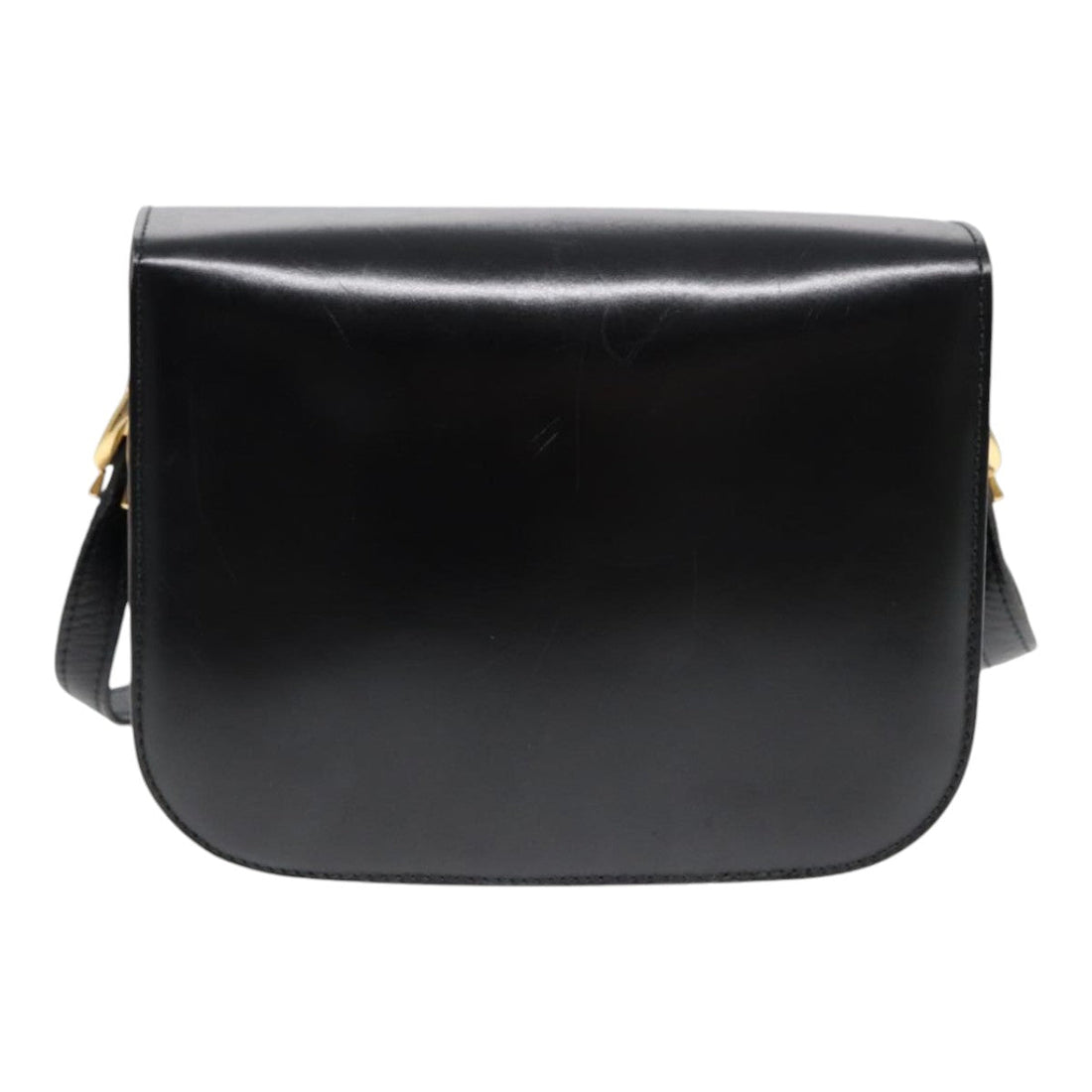 CELINE Shoulder Bag Leather Black Gold Auth 87746