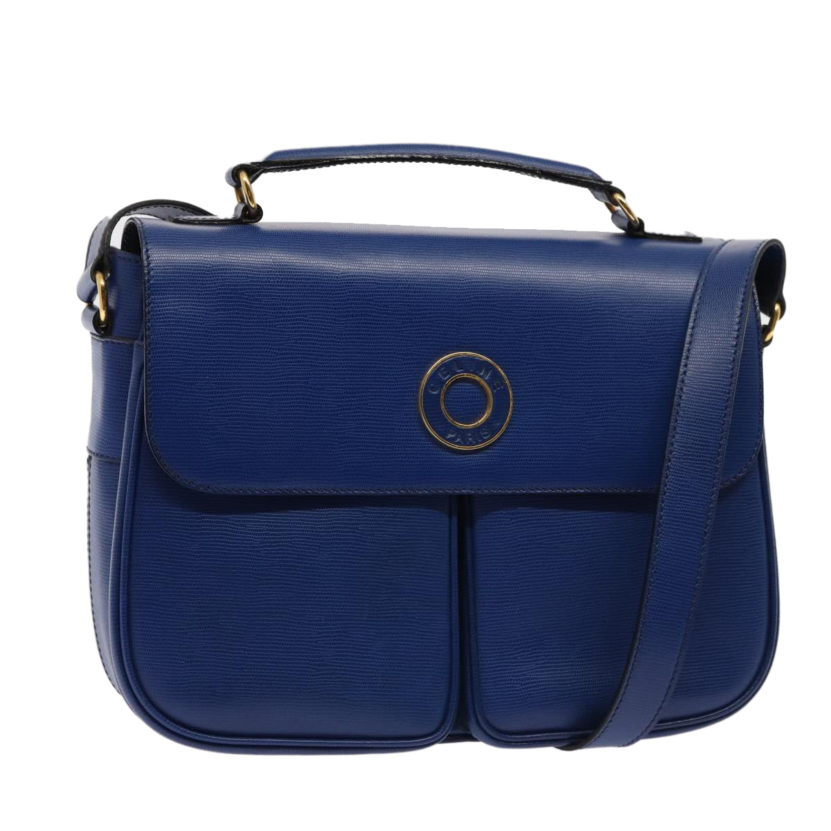 CELINE Shoulder Bag Leather Blue Gold Auth 87747