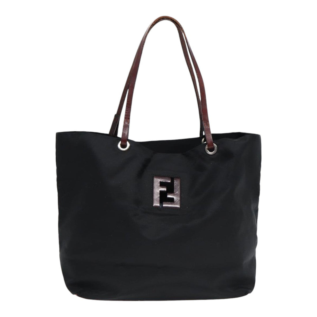 FENDI Tote Bag Nylon Black Silver Auth 88083