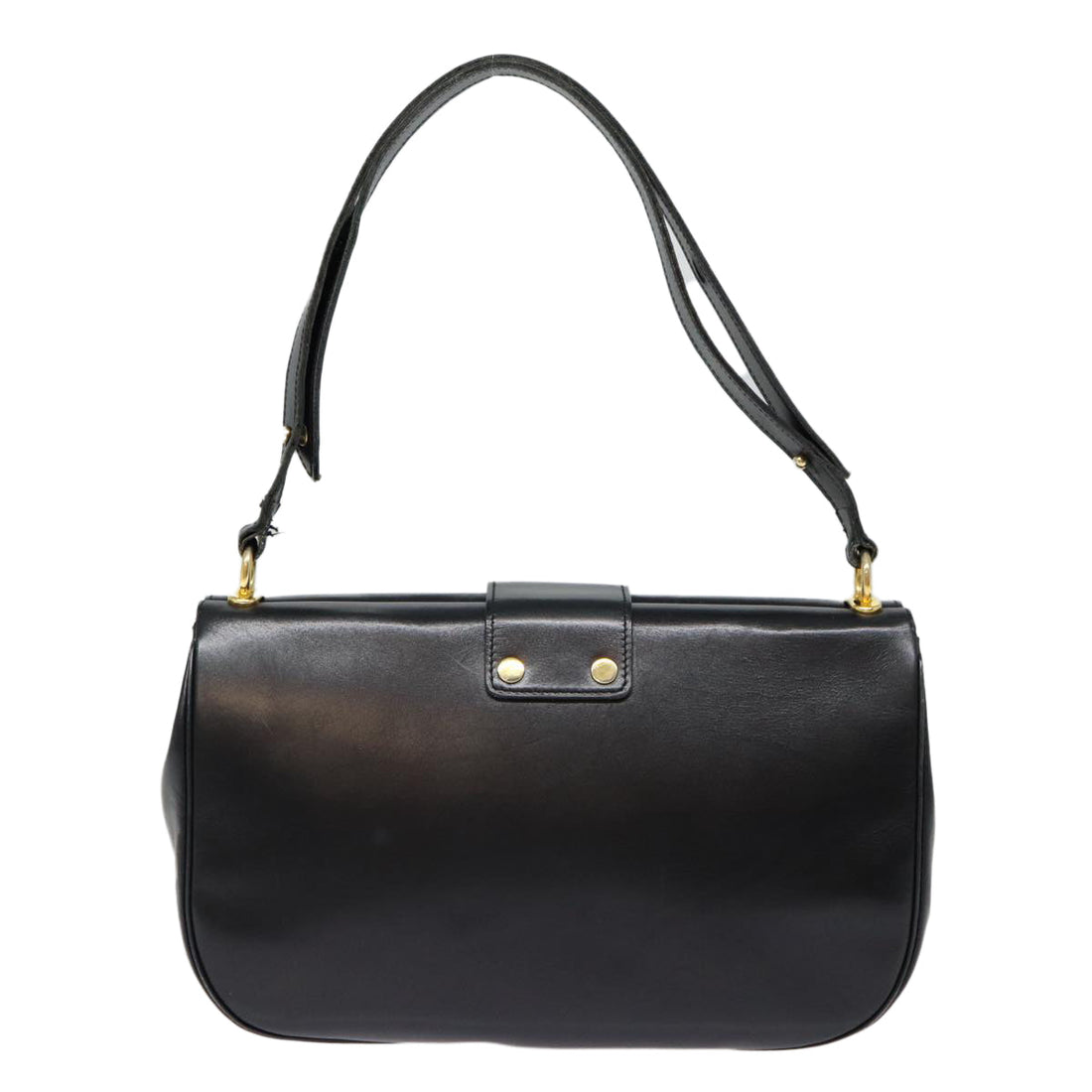 CHRISTIAN DIOR Shoulder Bag Leather Black Gold Auth 88138