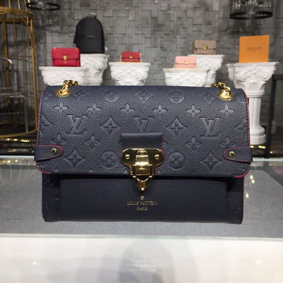 LV Vavin PM Monogram Empreinte Navy Blue/Red For Womtlm, Womtlm’s Handbags, Shoulder And Crossbody Bags 9.8in/25cm LV M52271