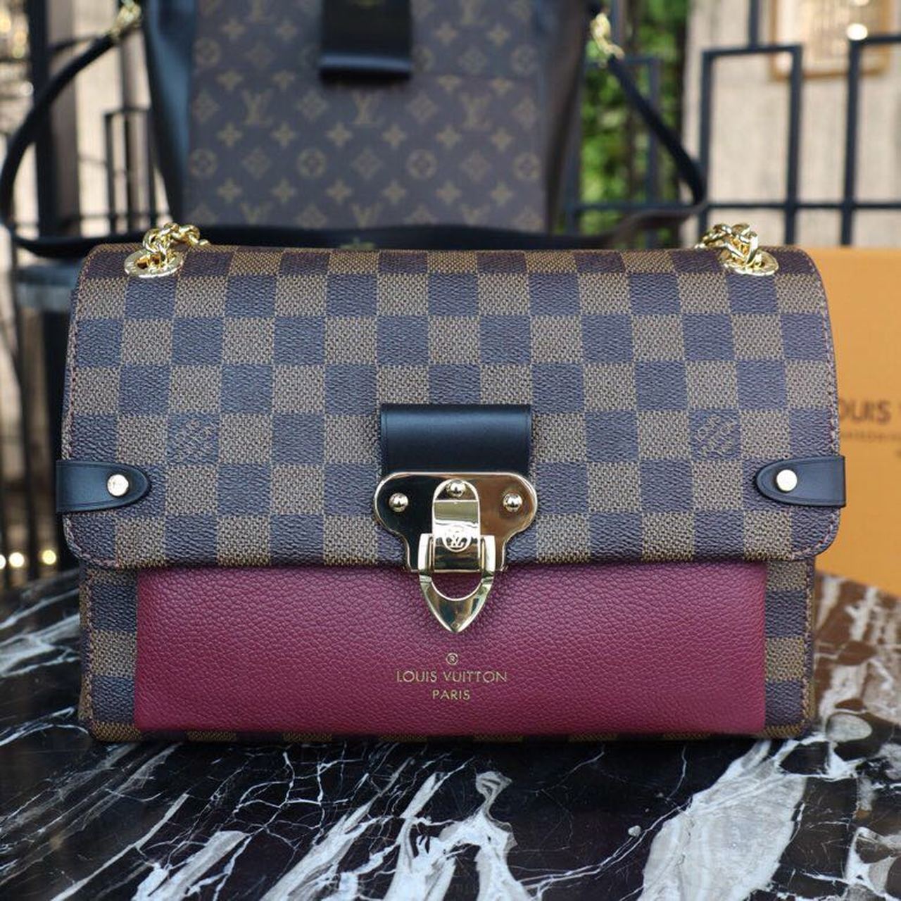 LV Vavin PM Damier Ebtlme Canvas Bordeaux Red For Womtlm, Womtlm’s Handbags, Shoulder Bags 9.8in/25cm LV N40109