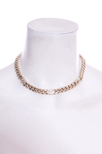 Chanel S/S 2022 Gold & Beige Enamel Logo CC Chain Necklace